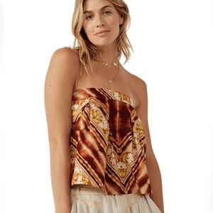 FREE PEOPLE  floral earth tones bohemian top Sz L